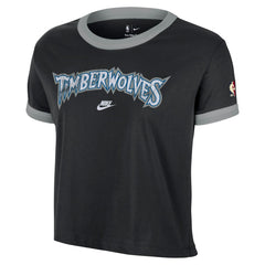 Minnesota Timberwolves Women's Classic Edition Hardwood Classics Essential Vintage Ringer T-Shirt Black | Nike US