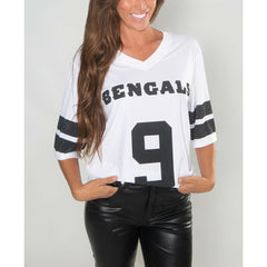 Joe Burrow Cincinnati Bengals Cuce Women's Crystal V-Neck Tunic White
