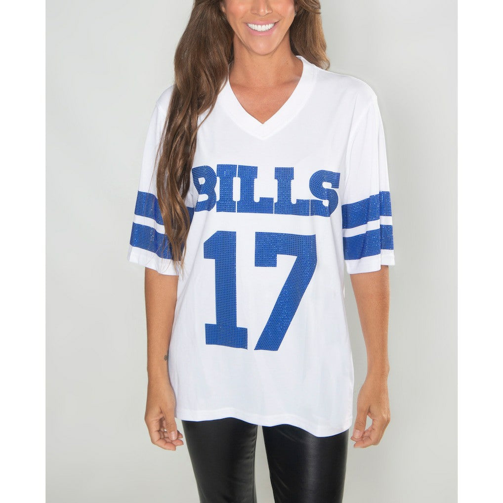 Josh Allen Buffalo Bills Cuce Women's Crystal V-Neck Tunic White