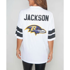 Lamar Jackson Baltimore Ravens Cuce Women's Crystal V-Neck Tunic White