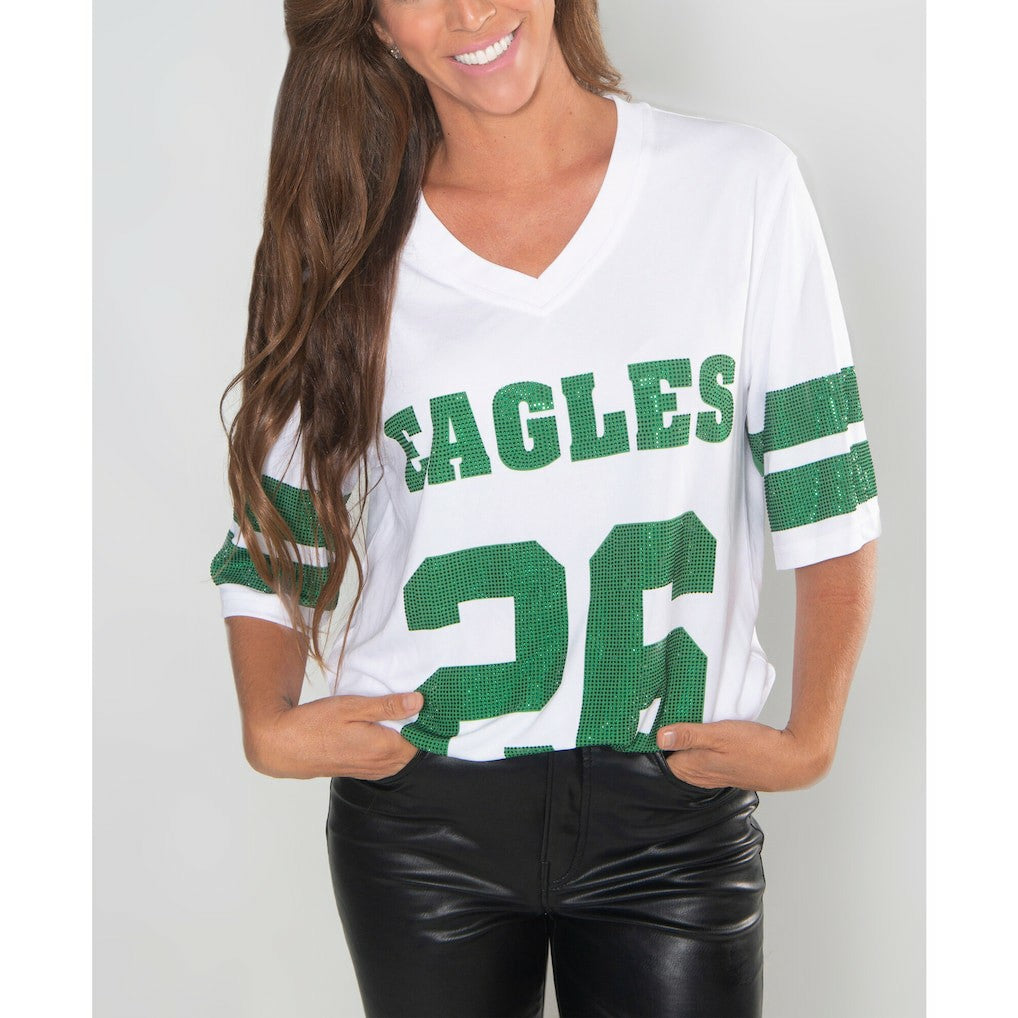 Saquon Barkley Philadelphia Eagles Cuce Women's Crystal V-Neck Tunic White