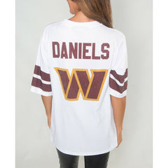 Jayden Daniels Washington Commanders Cuce Women's Crystal V-Neck Tunic White