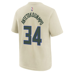 Giannis Antetokounmpo Milwaukee Bucks Youth 2025/26 City Edition Name & Number T-Shirt Cream | Nike outlet