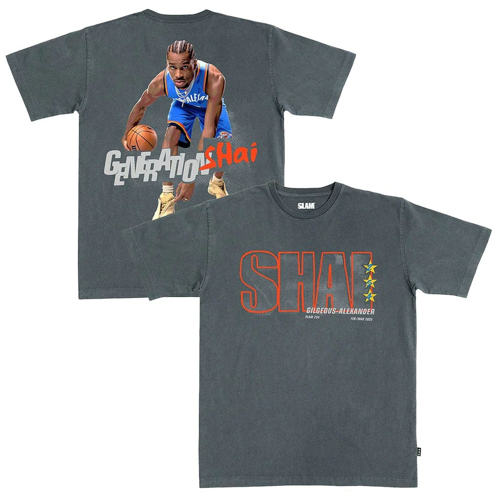 Shai Gilgeous-Alexander Oklahoma City Thunder SLAM Unisex February/March 2025 Cover Graphic Remix T-Shirt Charcoal