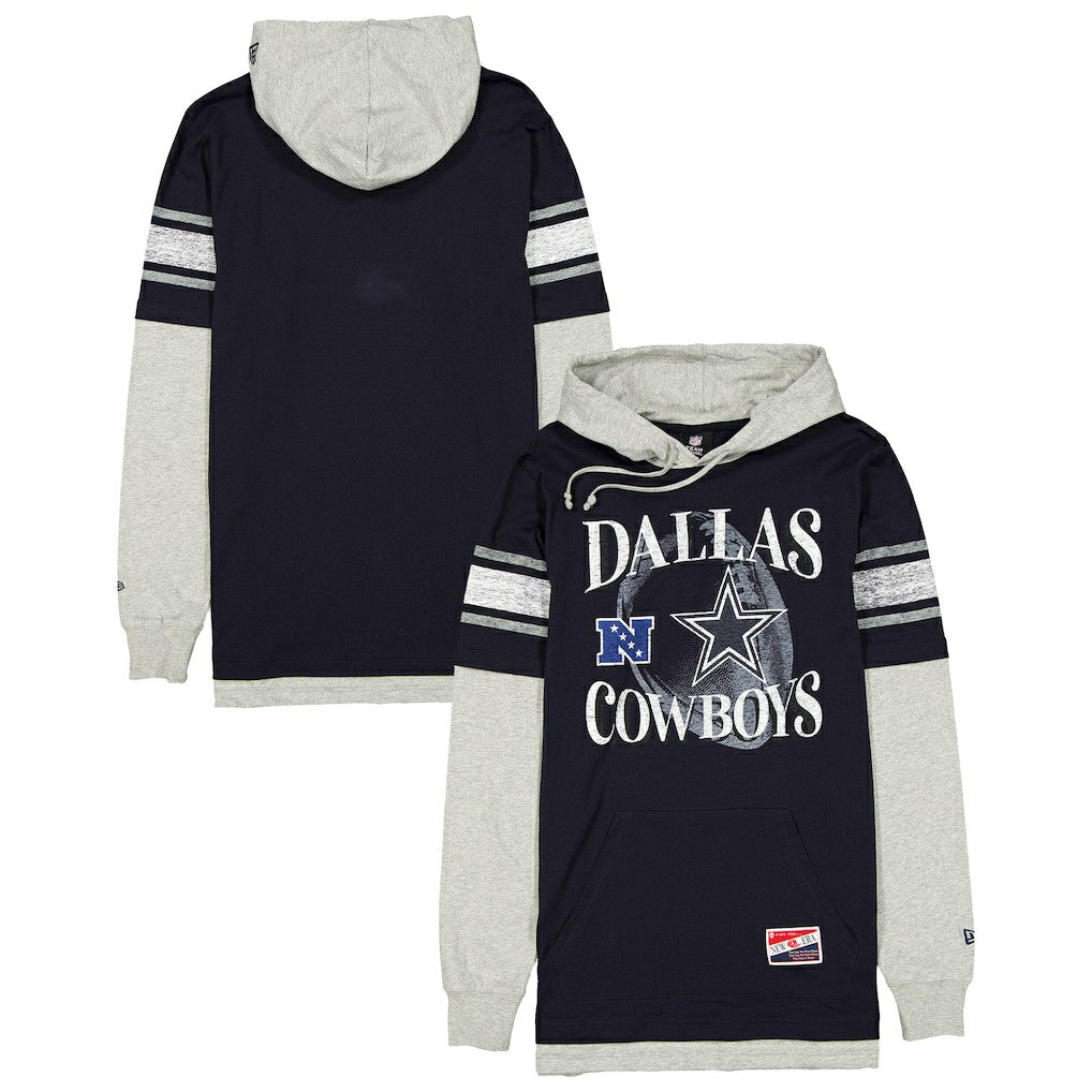 Dallas Cowboys New Era Twofer Layered Long Sleeve Hoodie T-Shirt Navy