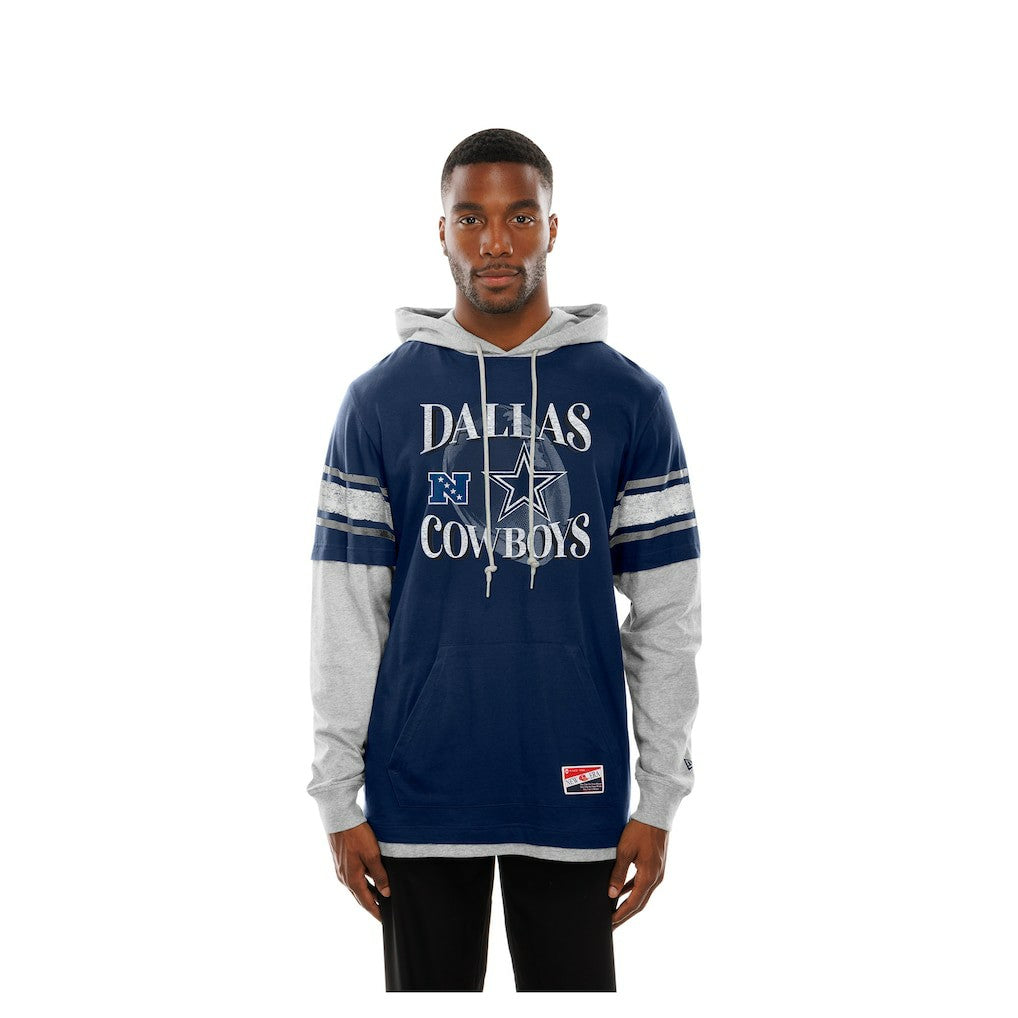 Dallas Cowboys New Era Twofer Layered Long Sleeve Hoodie T-Shirt Navy