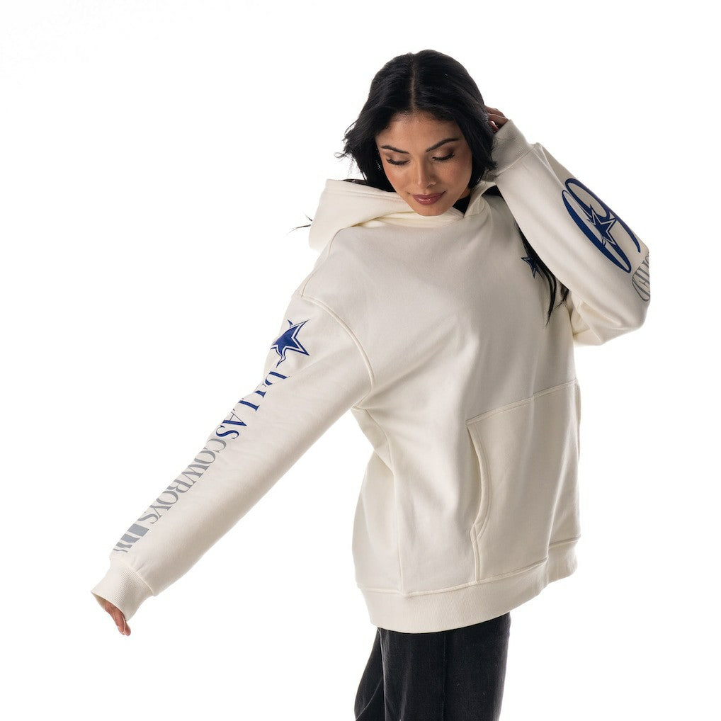 Dallas Cowboys The Wild Collective Unisex Stacked Graphic Sleeve Fleece Hoodie White