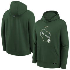 Milwaukee Bucks Youth 2025/26 City Edition Club Fleece Pullover Hoodie Hunter Green | Nike Lifestyle