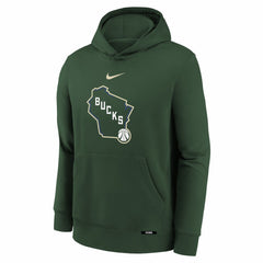 Milwaukee Bucks Youth 2025/26 City Edition Club Fleece Pullover Hoodie Hunter Green | Nike Lifestyle
