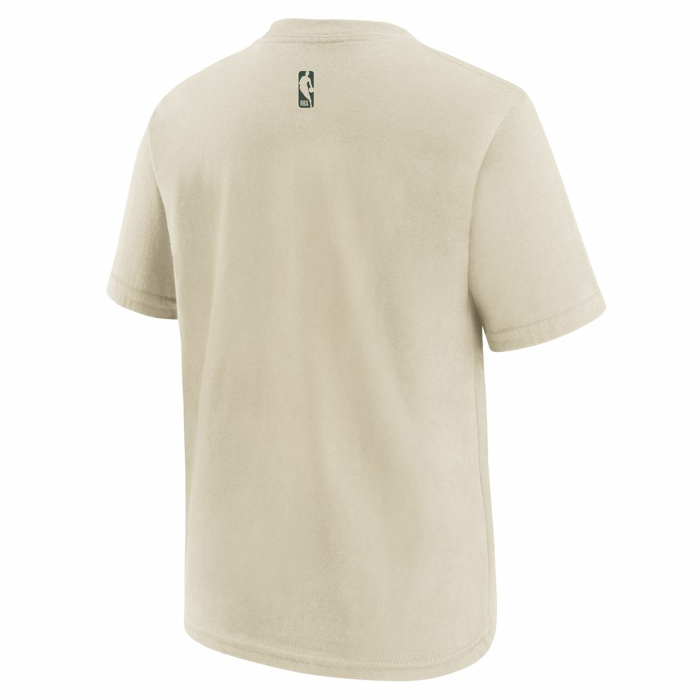 Milwaukee Bucks Youth 2025/26 City Edition Max90 T-Shirt Cream/Hunter Green | Nike Lifestyle