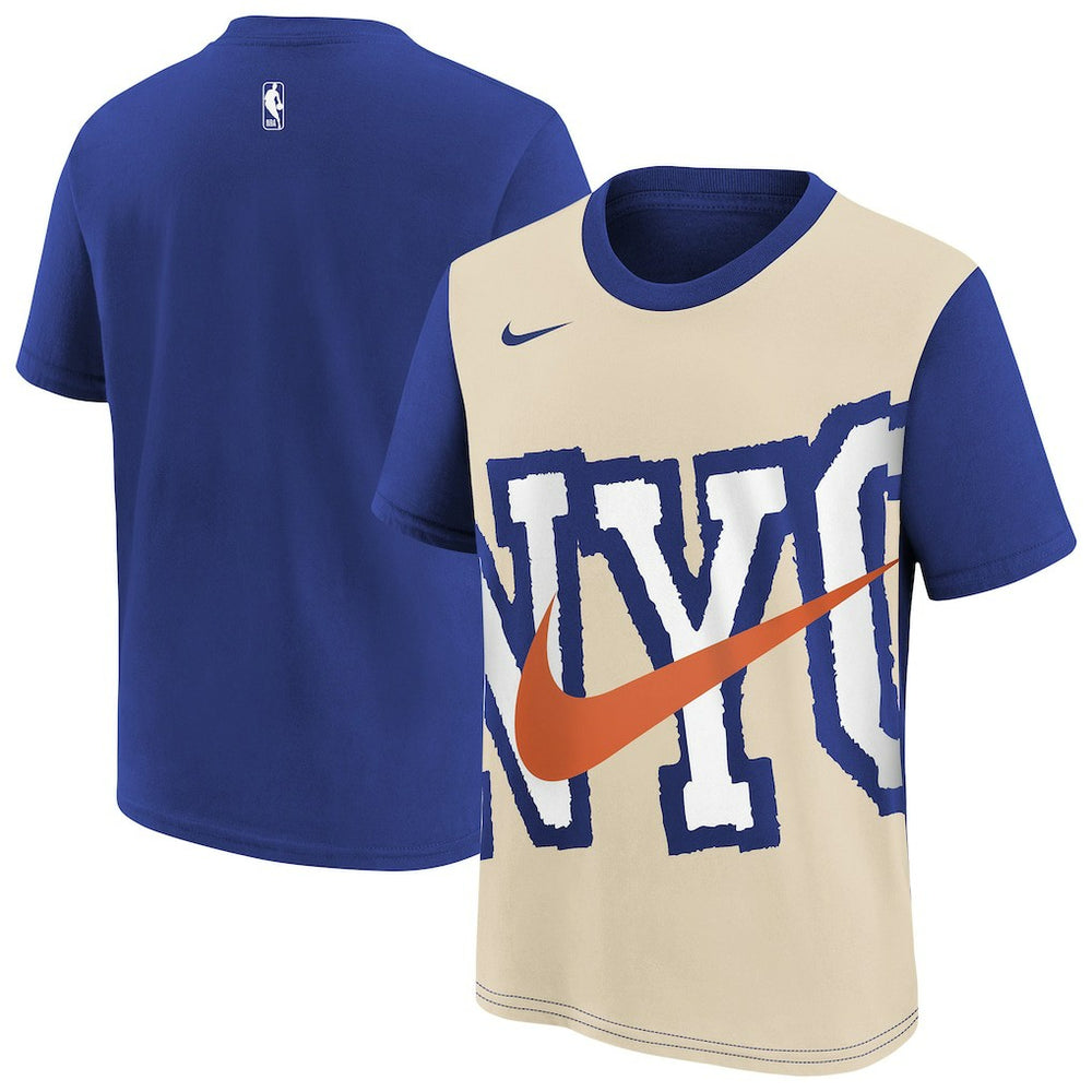 New York Knicks Youth 2025/26 City Edition Max90 T-Shirt Light Beige/Blue | Nike discount