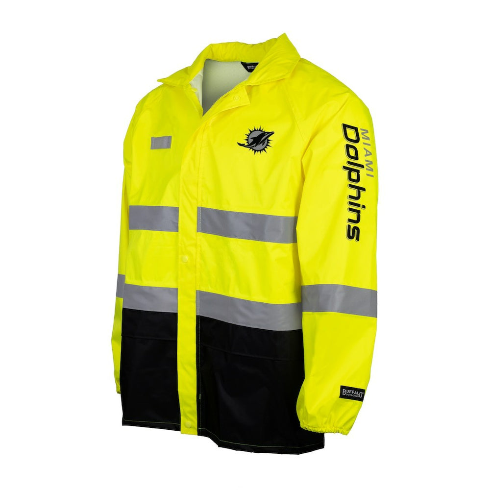 Miami Dolphins Hi-Vis Safety Waterproof Rainshell Full-Zip Hooded Jacket Yellow