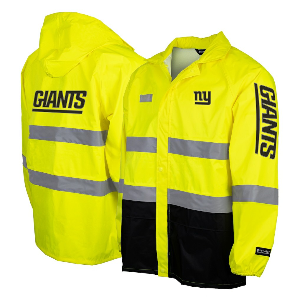 New York Giants Hi-Vis Safety Waterproof Rainshell Full-Zip Hooded Jacket Yellow