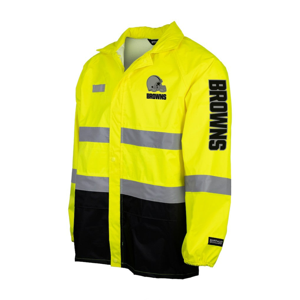 Cleveland Browns Hi-Vis Safety Waterproof Rainshell Full-Zip Hooded Jacket Yellow