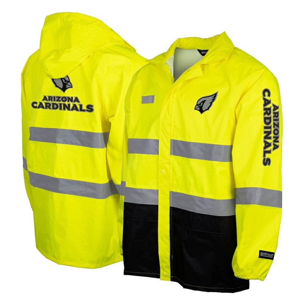 Arizona Cardinals Hi-Vis Safety Waterproof Rainshell Full-Zip Hooded Jacket Yellow