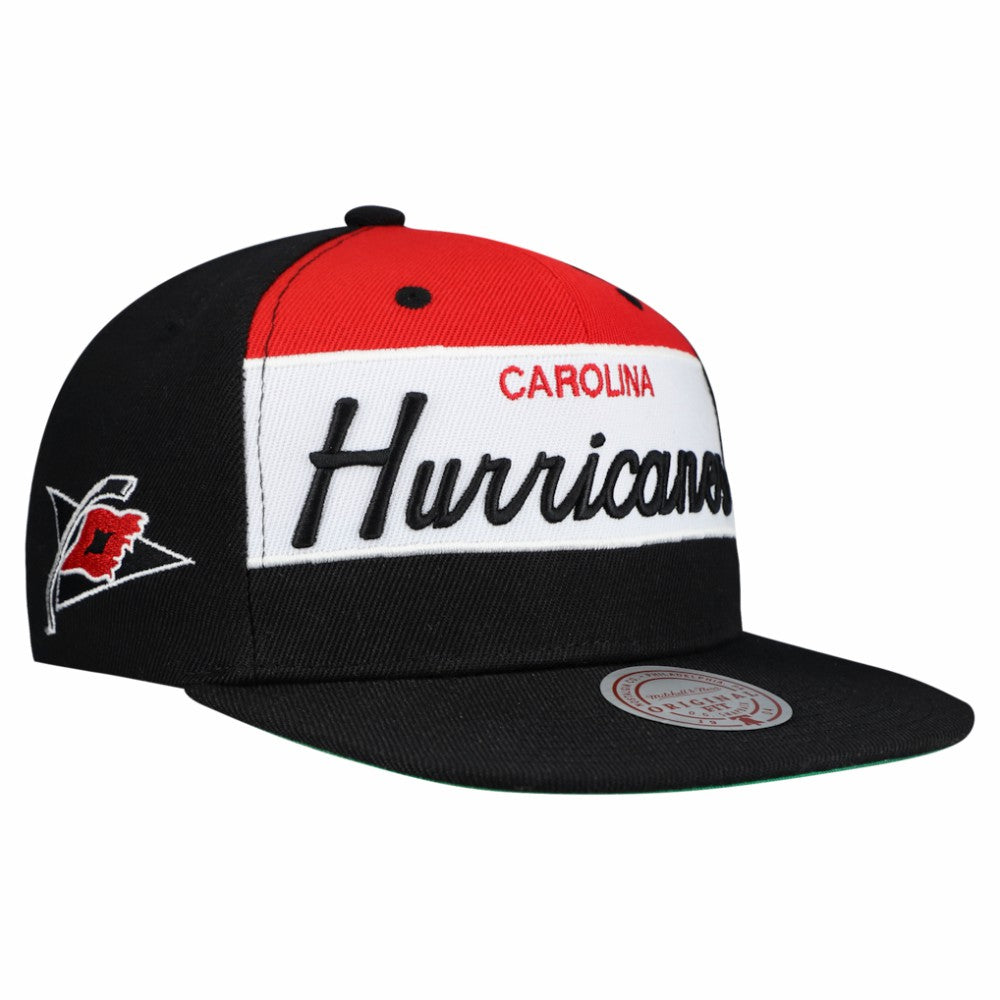 Carolina Hurricanes Mitchell & Ness Retro Script Colorblock Snapback Hat - Black - NHL 202950557