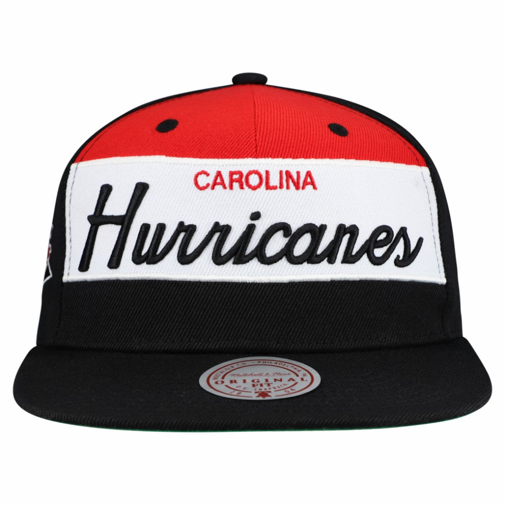 Carolina Hurricanes Mitchell & Ness Retro Script Colorblock Snapback Hat - Black - NHL 202950557