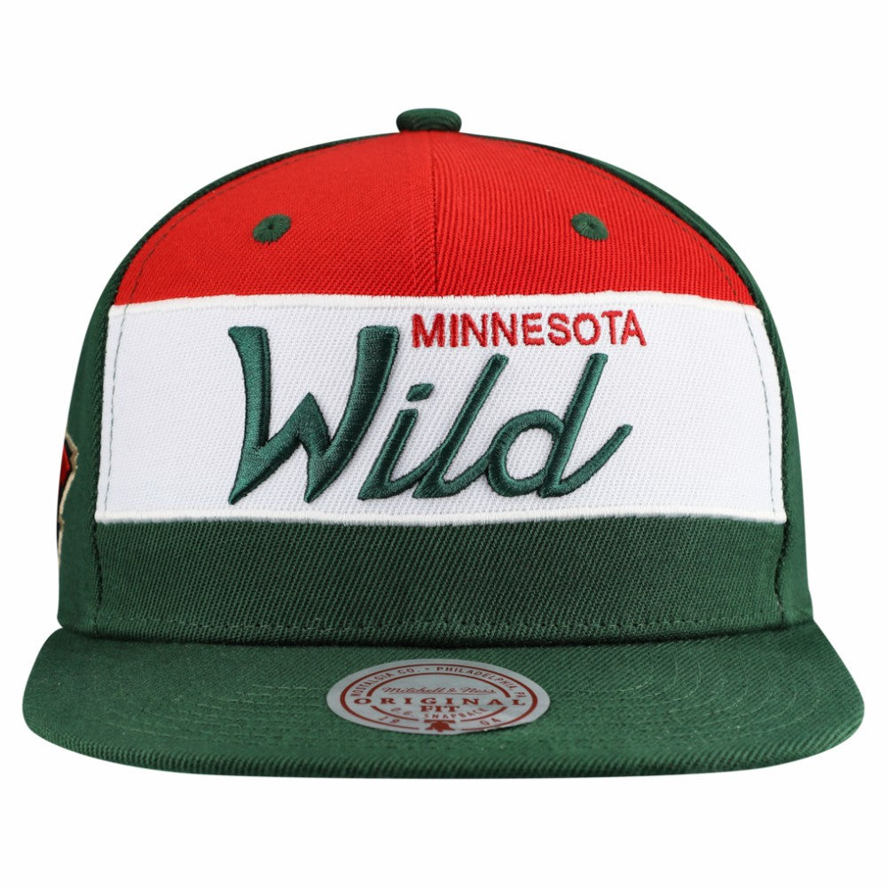 Minnesota Wild Mitchell & Ness Retro Script Colorblock Snapback Hat - Green - NHL 202950561
