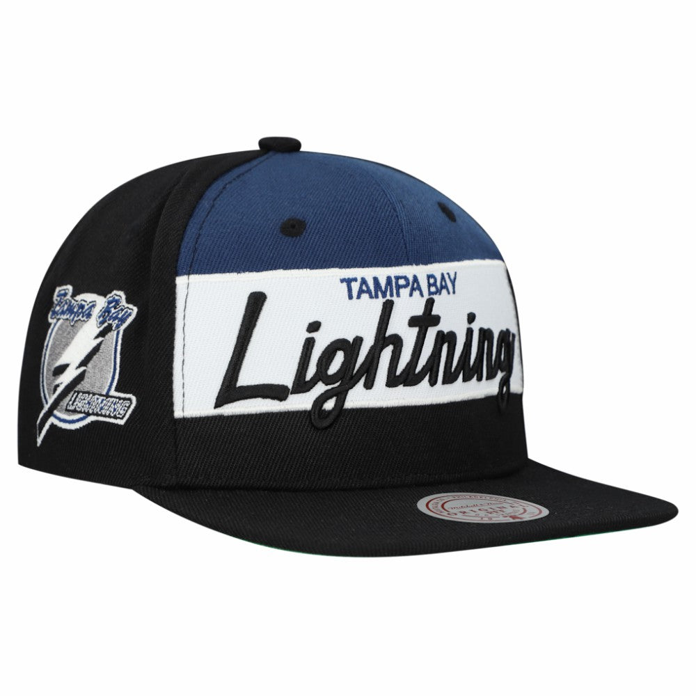 Tampa Bay Lightning Mitchell & Ness Retro Script Colorblock Snapback Hat - Black - NHL 202950563