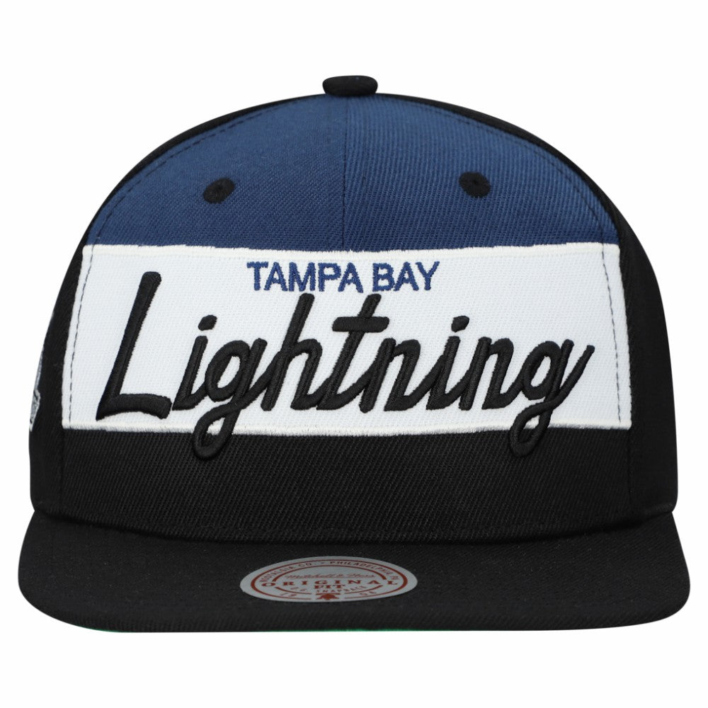 Tampa Bay Lightning Mitchell & Ness Retro Script Colorblock Snapback Hat - Black - NHL 202950563