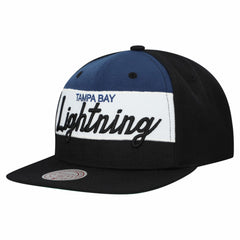 Tampa Bay Lightning Mitchell & Ness Retro Script Colorblock Snapback Hat - Black - NHL 202950563