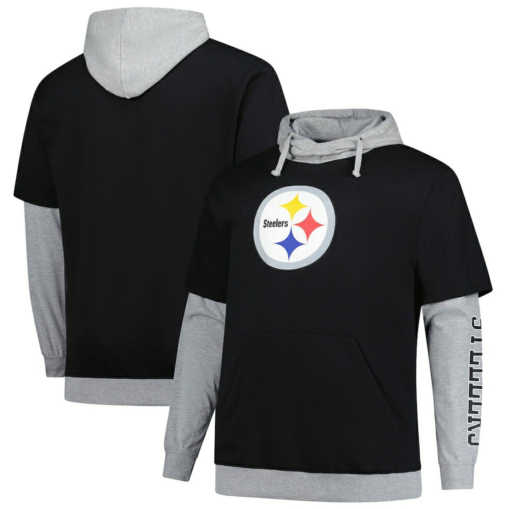 Fanatics Pittsburgh Steelers Big & Tall Twofer Pullover Hoodie Black/Heather Gray