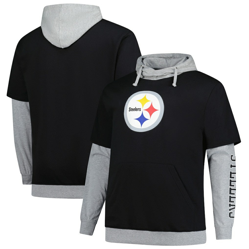 Fanatics Pittsburgh Steelers Big & Tall Twofer Pullover Hoodie Black/Heather Gray