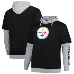 Fanatics Pittsburgh Steelers Big & Tall Twofer Pullover Hoodie Black/Heather Gray