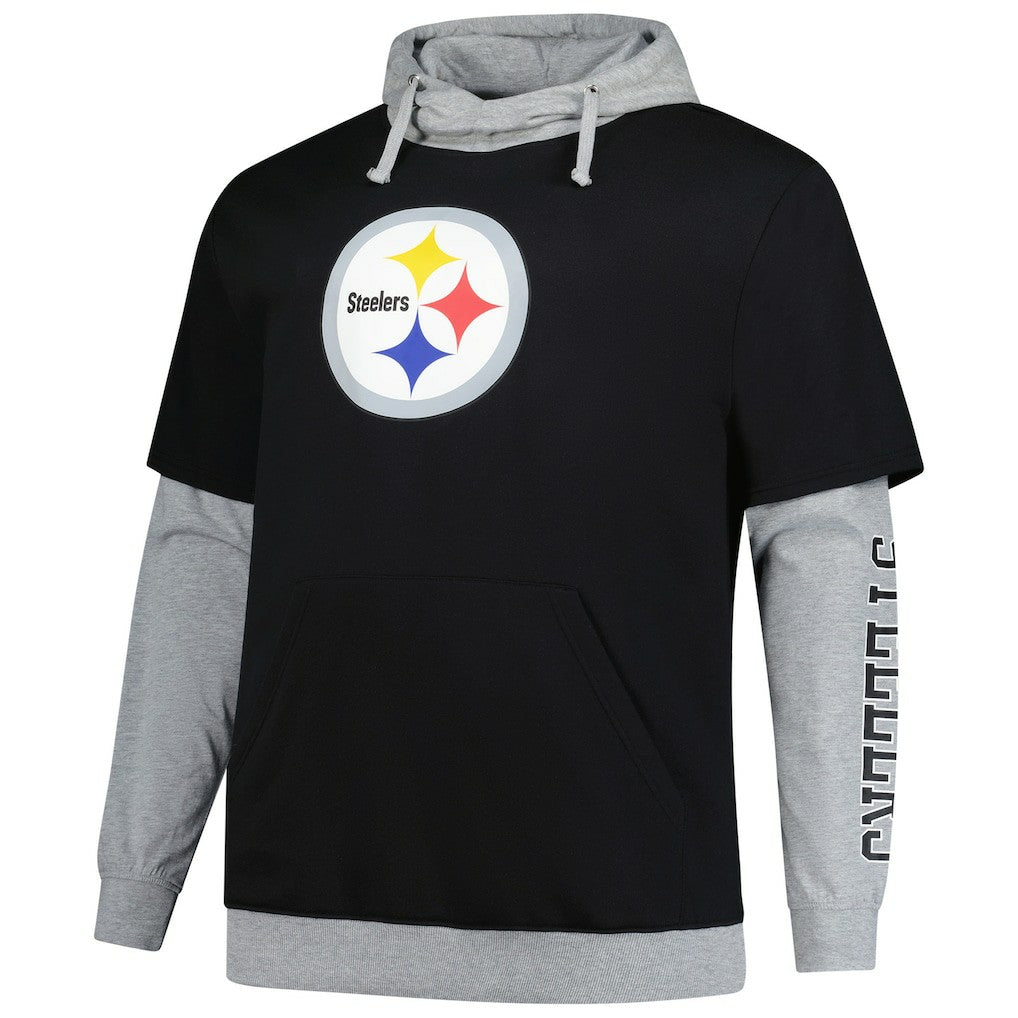 Fanatics Pittsburgh Steelers Big & Tall Twofer Pullover Hoodie Black/Heather Gray