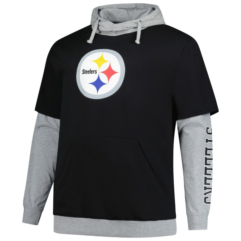 Fanatics Pittsburgh Steelers Big & Tall Twofer Pullover Hoodie Black/Heather Gray