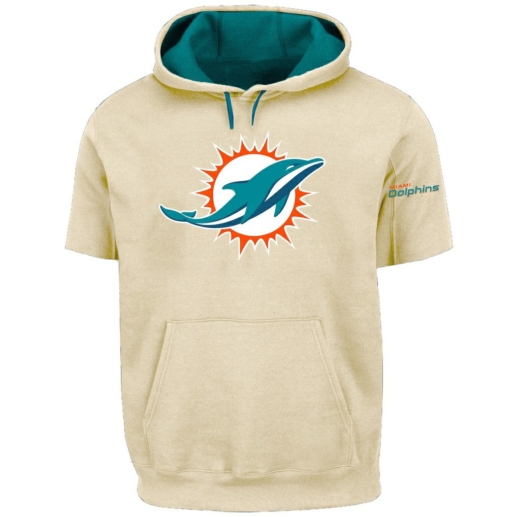 Miami Dolphins Profile Big & Tall Chest Print and Logo Short Sleeve Pullover Hoodie Oatmeal