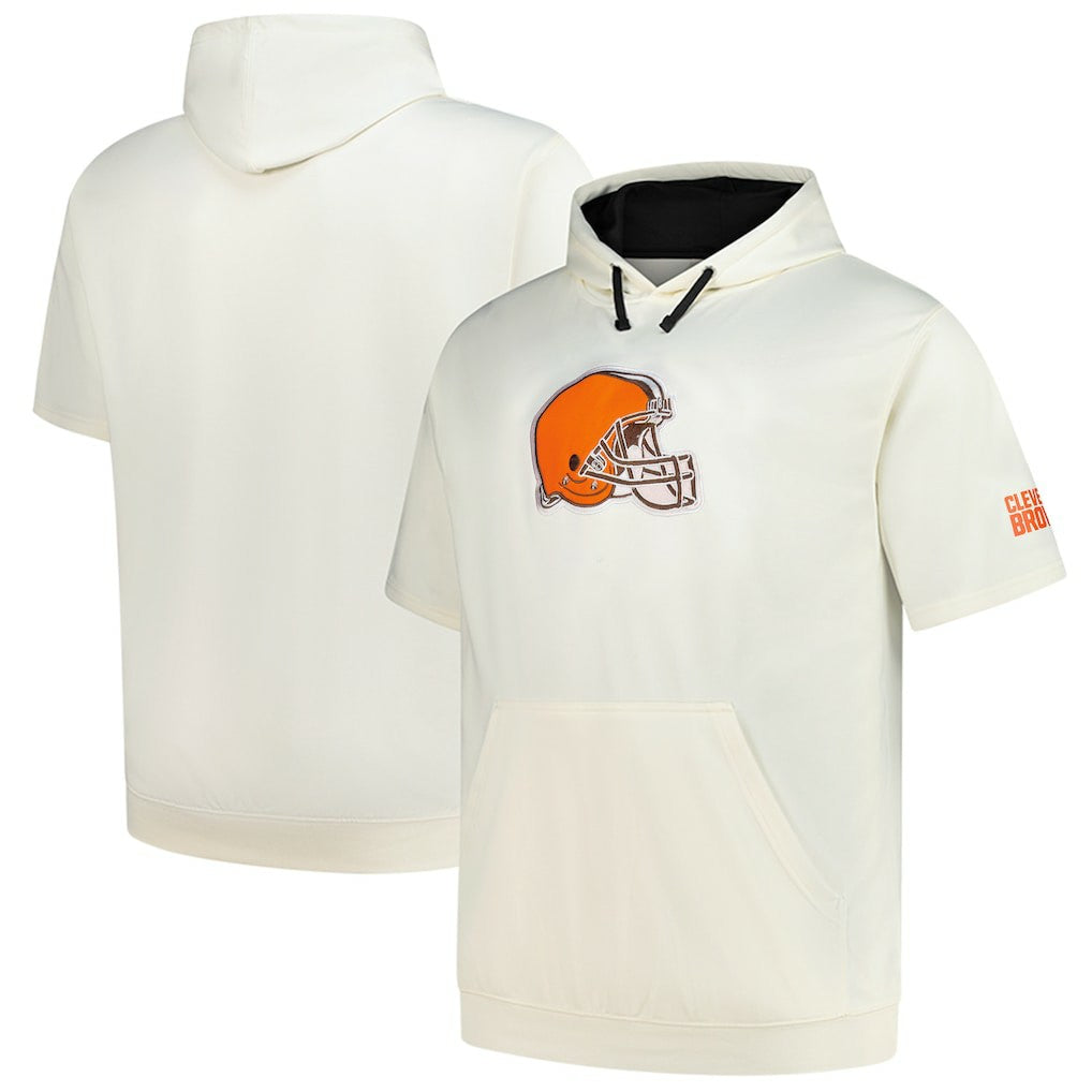 Cleveland Browns Profile Big & Tall Chest Print and Logo Short Sleeve Pullover Hoodie Oatmeal