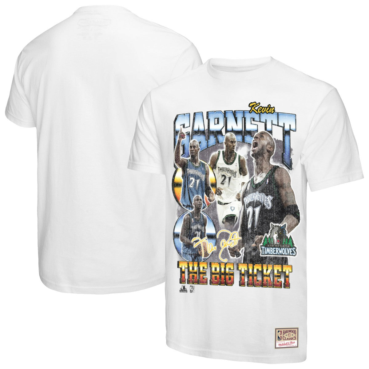 Kevin Garnett Minnesota Timberwolves Hardwood Classics Commemorative Player Collage T-Shirt White | Mitchell & Ness Lifestyle
