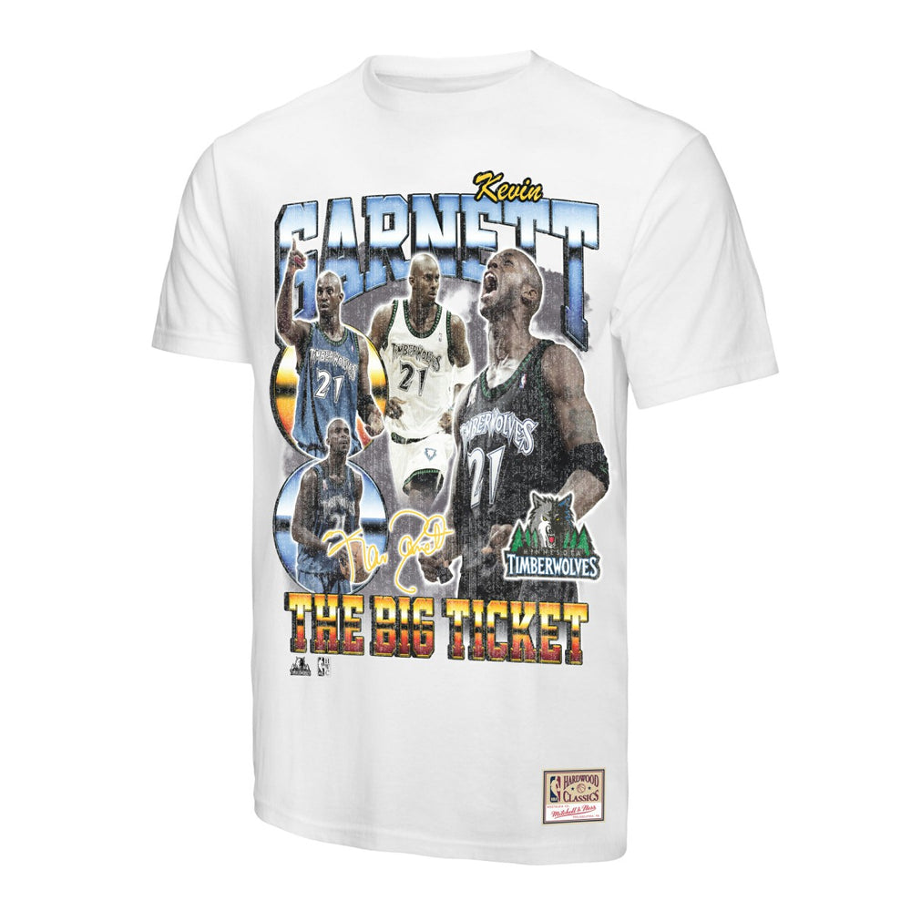 Kevin Garnett Minnesota Timberwolves Hardwood Classics Commemorative Player Collage T-Shirt White | Mitchell & Ness Lifestyle