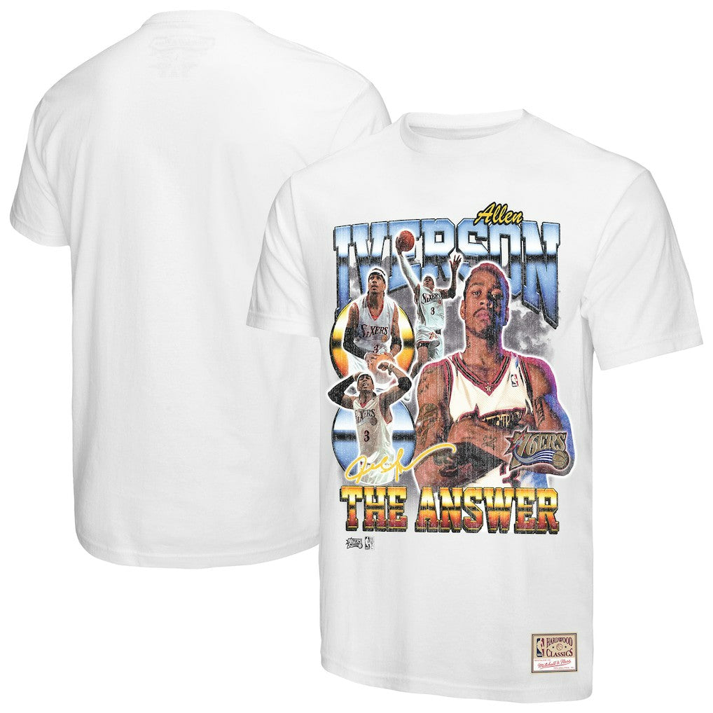 Allen Iverson Philadelphia 76ers Hardwood Classics Commemorative Player Collage T-Shirt White | Mitchell & Ness for sale