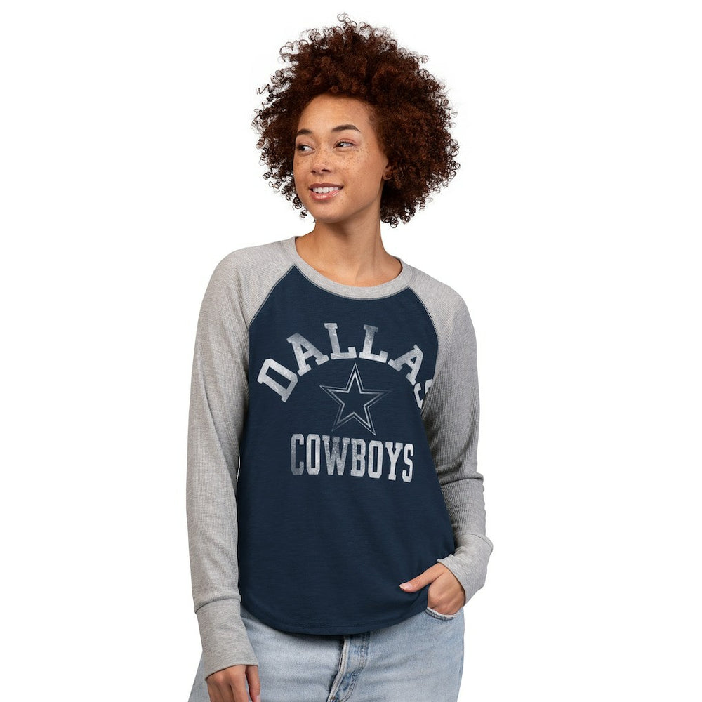 Dallas Cowboys G-III 4Her by Carl Banks Women's Waffle Knit Raglan Long-Sleeve T-Shirt Navy/Gray