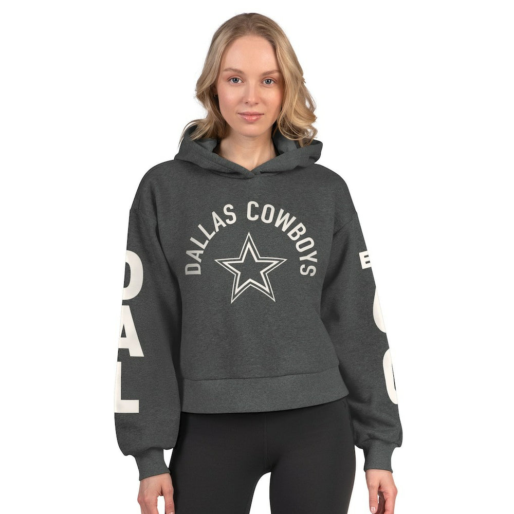 Dallas Cowboys Starter Women's Star Player Cropped Fleece Pullover Hoodie Heather Charcoal