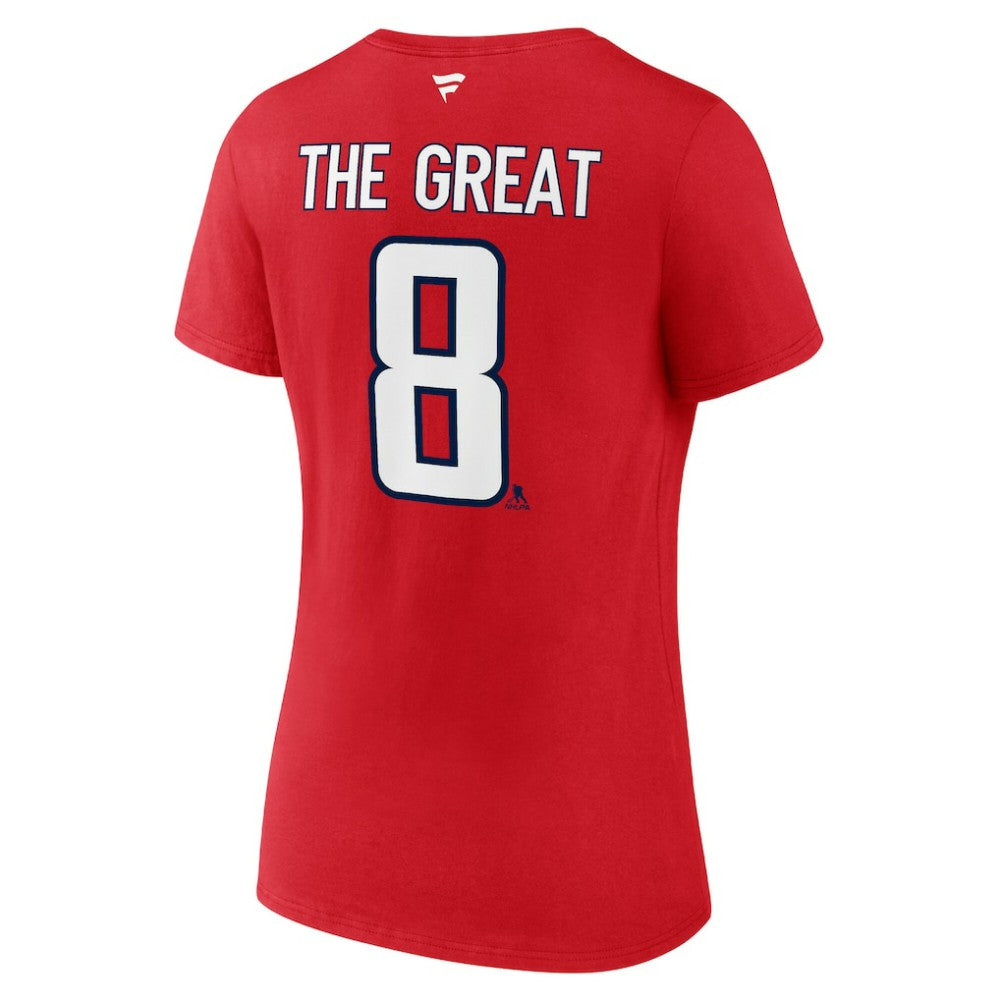 Alexander Ovechkin Washington Capitals Fanatics Women's NHL All-Time Leading Goal Scorer The Great 8 Name & Number V-Neck T-Shirt - Red - NHL 202976007