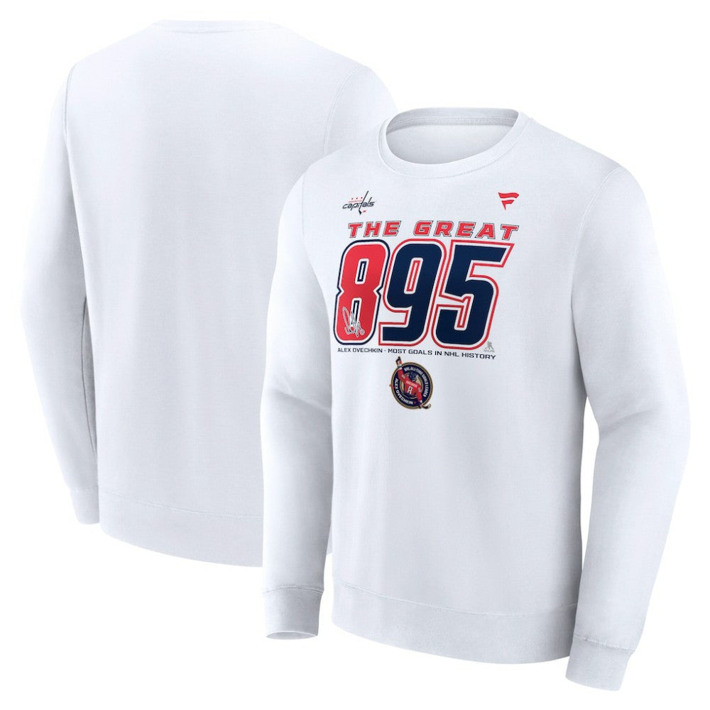 Alexander Ovechkin Washington Capitals Fanatics NHL All-Time Leading Goal Scorer The Great 895 Fleece Pullover Sweatshirt - White - NHL 202976011