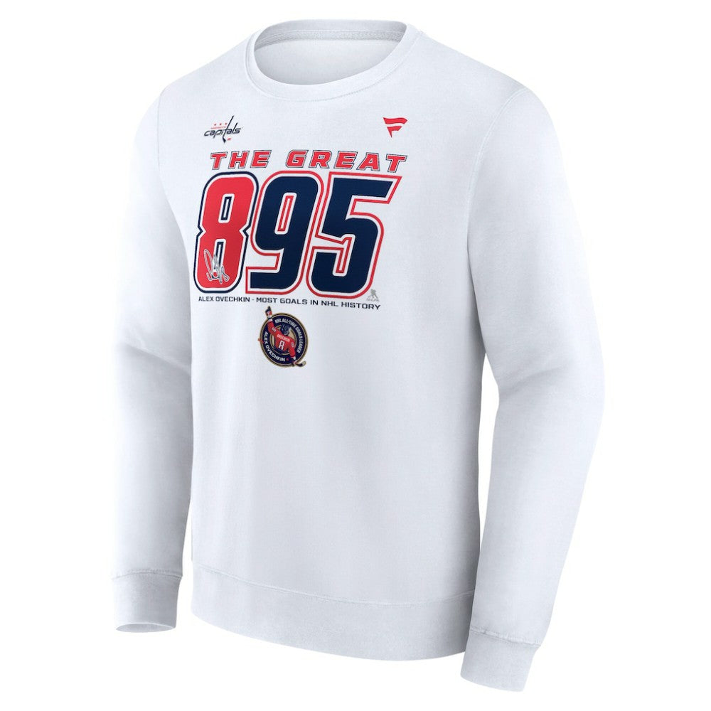 Alexander Ovechkin Washington Capitals Fanatics NHL All-Time Leading Goal Scorer The Great 895 Fleece Pullover Sweatshirt - White - NHL 202976011