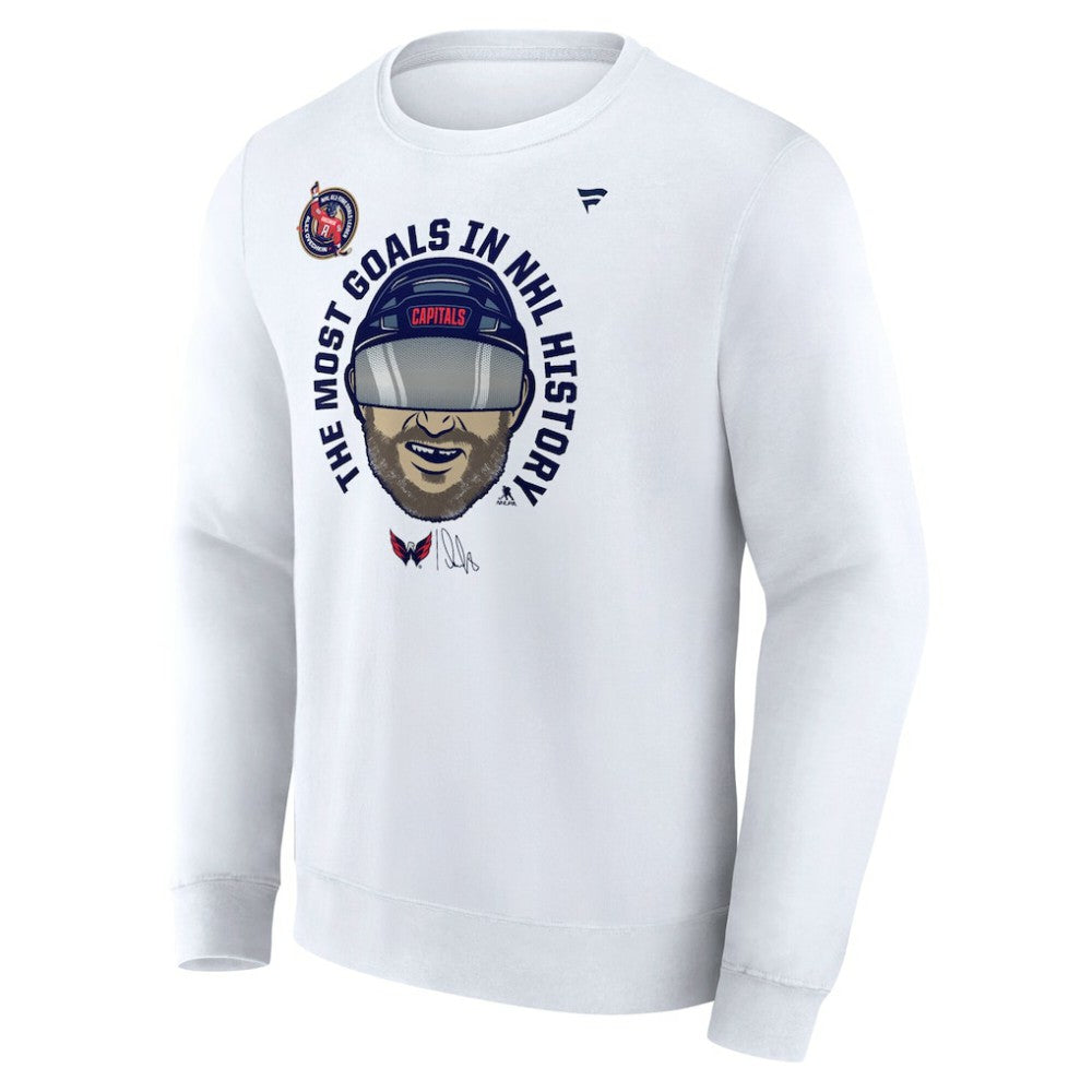 Alexander Ovechkin Washington Capitals Fanatics NHL All-Time Leading Goal Scorer GR8 Caricature Fleece Pullover Sweatshirt - White - NHL 202976014