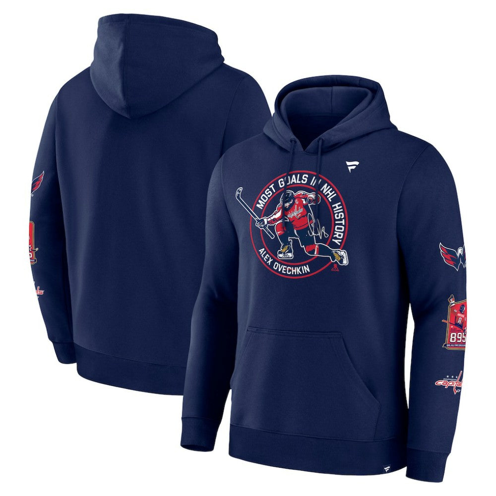 Alexander Ovechkin Washington Capitals Fanatics NHL All-Time Leading Goal Scorer Badges Pullover Hoodie - Athletic Navy - NHL 202979833