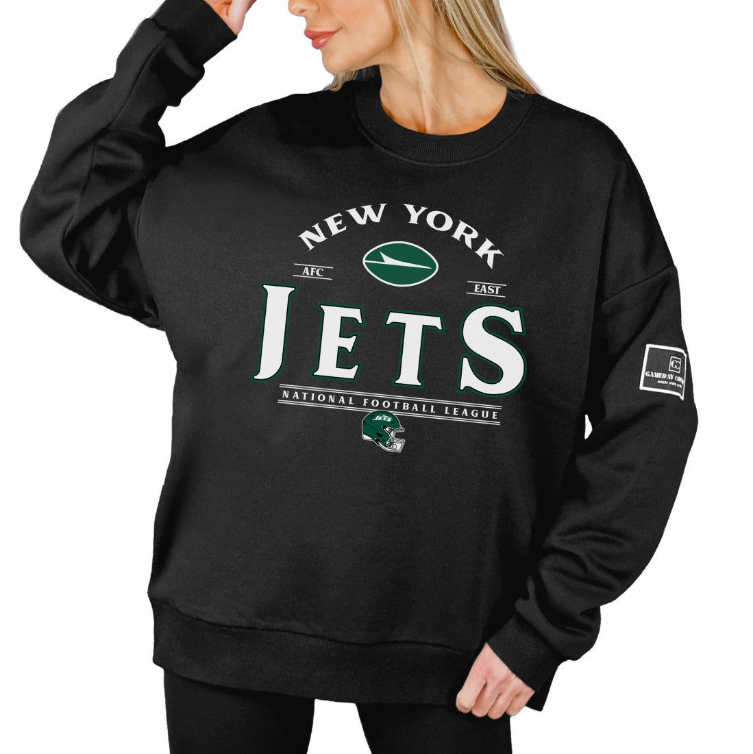 New York Jets Gameday Couture Women's Oversized Players Only Black Label Pullover Sweatshirt Black
