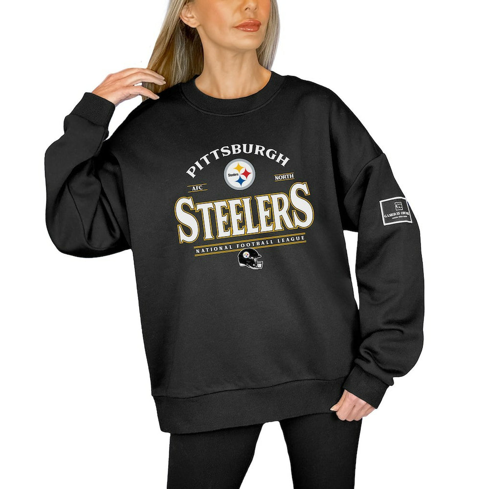 Pittsburgh Steelers Gameday Couture Women's Oversized Players Only Black Label Pullover Sweatshirt Black