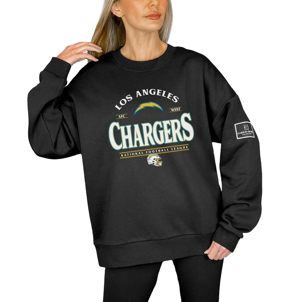 Los Angeles Chargers Gameday Couture Women's Oversized Players Only Black Label Pullover Sweatshirt Black