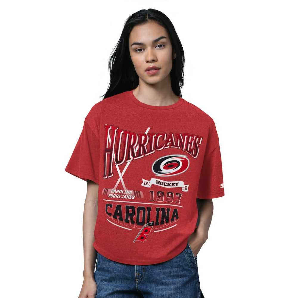 Carolina Hurricanes Starter Women's Oversized Hall of Fame T-Shirt - Heather Red - NHL 202986154