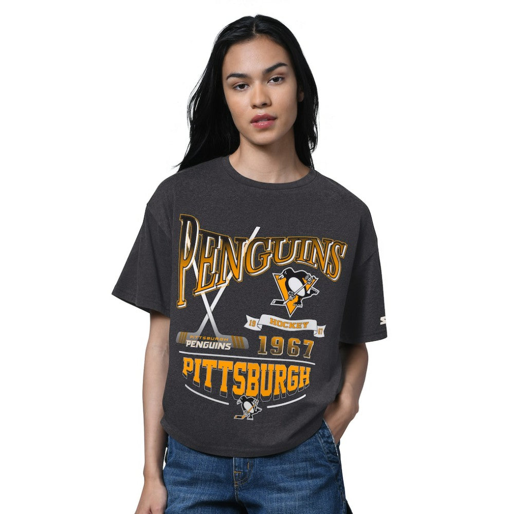 Pittsburgh Penguins Starter Women's Oversized Hall of Fame T-Shirt - Heather Black - NHL 202986158
