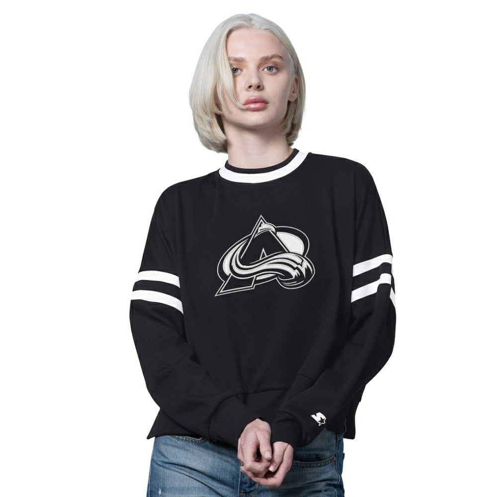 Colorado Avalanche Starter Women's Rally Fleece Cropped Sweatshirt - Black - NHL 202986166