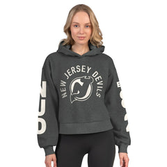 New Jersey Devils Starter Women's Star Player Cropped Fleece Hoodie - Heather Charcoal - NHL 202986178