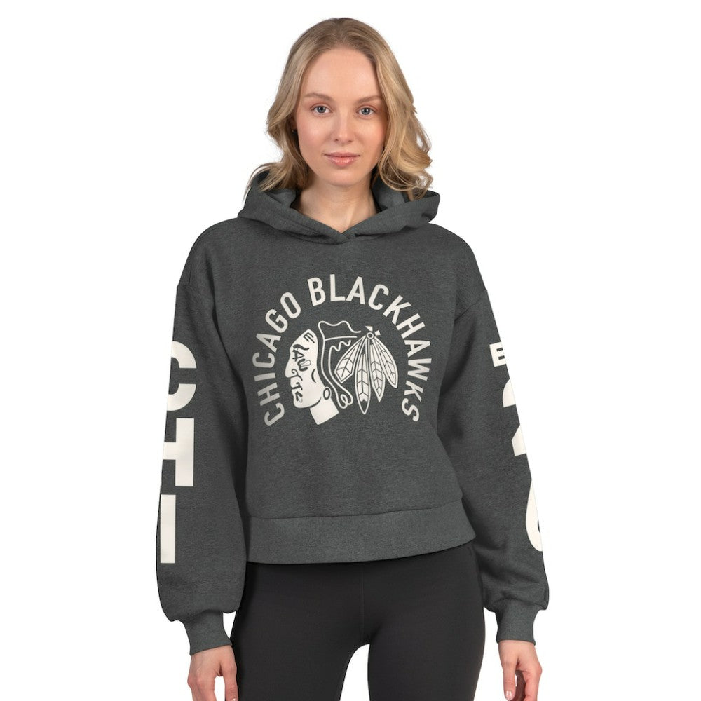 Chicago Blackhawks Starter Women's Star Player Cropped Fleece Hoodie - Heather Charcoal - NHL 202986180